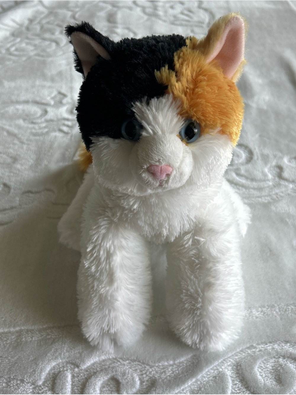 Aurora Plush Calico Cat Stuffed Toy - White, Black & Orange